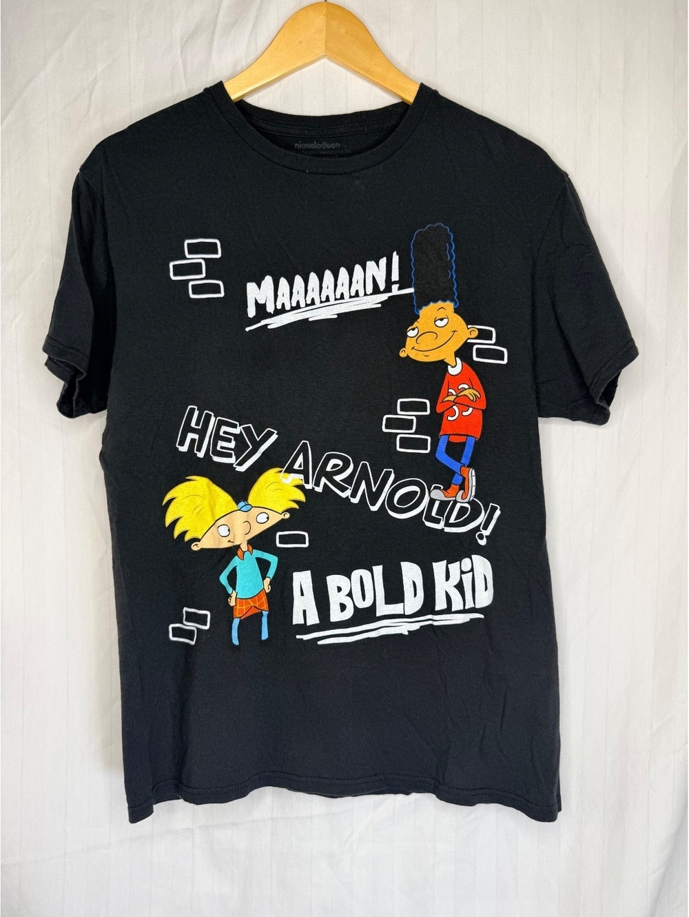 Hey Arnold Nickelodeon Graphic T Shirt Black 100% Cotton